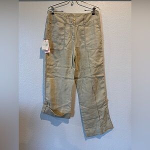 B16.01 NWT Caslon 100% Linen Convertible Capri/Pants Button Up Khaki 4